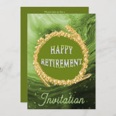 シックなライトグリーンマーブル&金ゴールドハッピーリタイアメント 招待状 (正面/裏面)