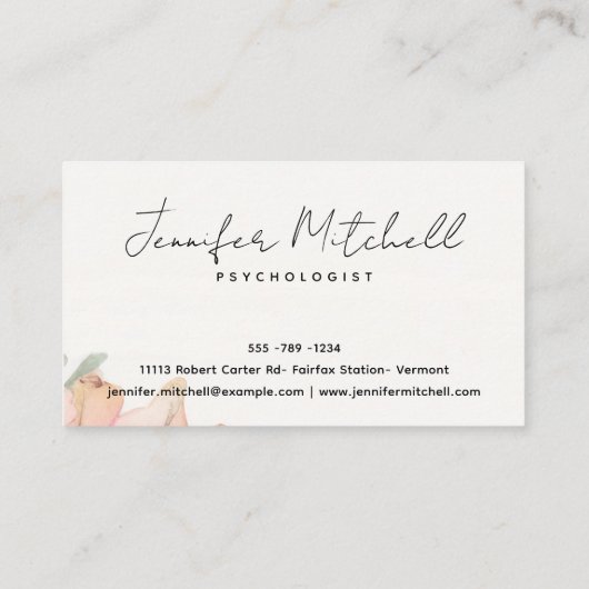 シックなライトバラセージグリーンボヘミアンフローラスクリプト 名刺 (裏面)