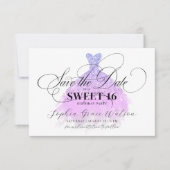 シックなライトパープルグリッタードレススウィート16誕生日 セーブザデート (正面)