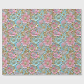 シックなライトピンクのライトブルーのフローラルパターン ラッピングペーパー (フラット)