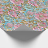 シックなライトピンクのライトブルーのフローラルパターン ラッピングペーパー (角)