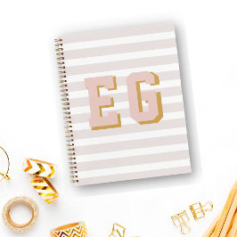 シックなライトピンクモノグラム名門私立校風のイニシャルキャンバス ノートブック
