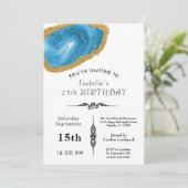 シックなライトブルーアゲート金ゴールドメッキ誕生日 招待状 (スタンド正面)