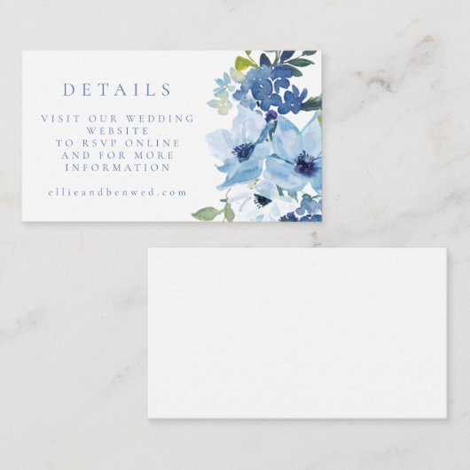シックなライトブルーウォーターカラーフローラ結婚のウェブサイト エンクロージャーカード (正面/裏面)