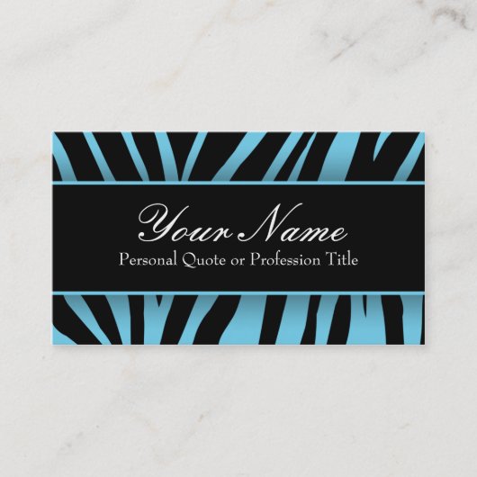 シックなライトブルー黒ゼブラストライプビジネスカード 名刺 (正面)