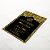 シックなラグジュアリー金ゴールドジオメトリックブラックムスリム結婚ズ 箔招待状 (回転した状態)