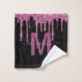 シックなラズベリードリッピンググリッターモノグラム名 バスタオルセット (ウォッシュタオル)