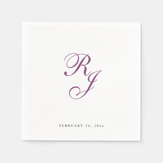 シックなラズベリーモ結婚ノグラムのナプキン スタンダードカクテルナプキン (正面)