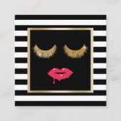 シックなラッシュ&リップモダンブラックストライプサロン スクエア名刺 (正面)