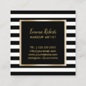 シックなラッシュ&リップモダンブラックストライプサロン スクエア名刺 (裏面)