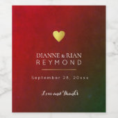 シックなラブハート上品なウェディングレッド ワインラベル (シングルラベル)