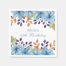 シックなラブリーブルーフローラウォーターカラーエージ誕生日 スタンダードカクテルナプキン