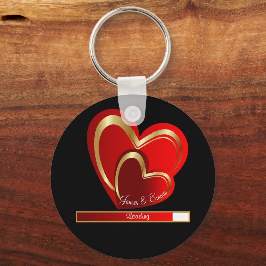 シックなラブロード赤いハートパーソナライズされた結婚ズ キーホルダー (正面)