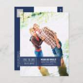 シックなラベル保存の日付はがき – Navy Blue 案内ポストカード (正面/裏面)