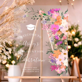 シックなラベンダーのフローラの水色卒業へようこそ アクリルサイン