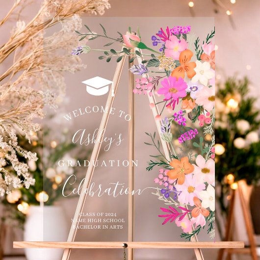 シックなラベンダーのフローラの水色卒業へようこそ アクリルサイン