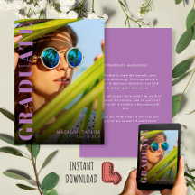 シックなラベンダーパープルモダンフォト卒業