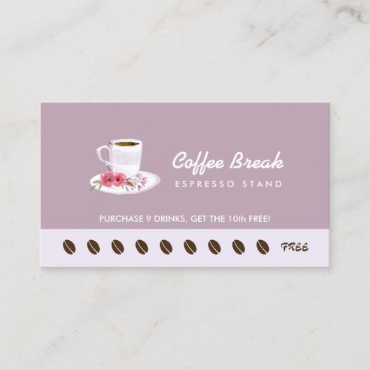 シックなラベンダーフローラコーヒースタンドロイヤリティパンチ ロイヤリティカード (正面)