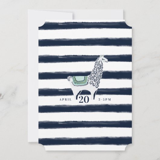 シックなラマストライプママ&ホテル – 男の子の赤ちゃんシャワー 招待状 (裏面)