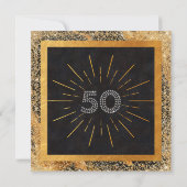 シックなラメ ブラック&ゴールドの50歳の誕生日パーティー 招待状 (裏面)