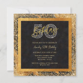 シックなラメ ブラック&ゴールドの50歳の誕生日パーティー 招待状 (正面)