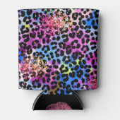 *~*シックなリップグリッター動物ヒョウのスポットブルー 缶クーラー (正面)