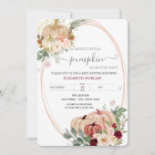 シックなリトルカボチャのフレーム花ベビーシャワー 招待状 (正面)