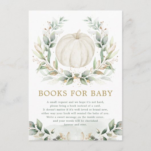シックなリトルカボチャ緑の金ゴールドブックベビー エンクロージャーカード (正面)