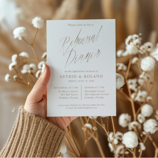 シックなリハーサルフェイクディナーゴールドフォイル書 招待状