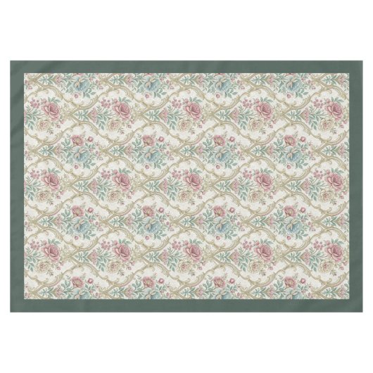 シックなリーガルダマスクグレースフルボタニカルデザイン テーブルクロス (正面(横))