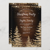 シックなルスティックウッドグリッタークリスマスツリーパーティー 招待状 (正面/裏面)