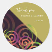 シックなレインボーらせん状オンパープル&マスタード ラウンドシール (正面)