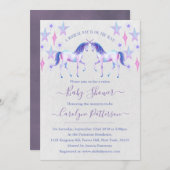 シックなレインボーウォーターカラーツインユニコーン赤ちゃんシャワー 招待状 (正面/裏面)