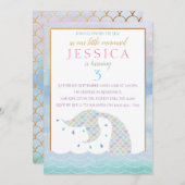 シックなレインボーウォーターカラーマーメイドアニエージ誕生日 招待状 (正面/裏面)