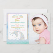 シックなレインボーウォーターカラーマーメイド1stバースデーフォト 招待状 (正面)