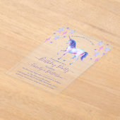 シックなレインボーウォーターカラーユニコーンバースデーパーティー アクリル招待状 (レイダウン)