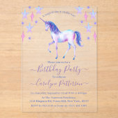 シックなレインボーウォーターカラーユニコーンバースデーパーティー アクリル招待状 (正面)