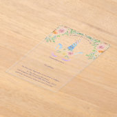 シックなレインボーウォーターカラーユニコーンバースデーパーティー アクリル招待状 (レイダウン)