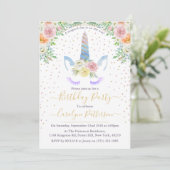 シックなレインボーウォーターカラーユニコーンバースデーパーティー 招待状 (スタンド正面)