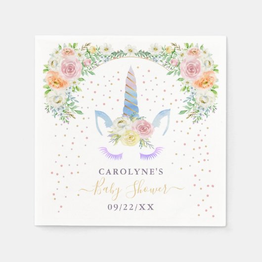 シックなレインボーウォーターカラーユニコーンベビーシャワー スタンダードカクテルナプキン (正面)