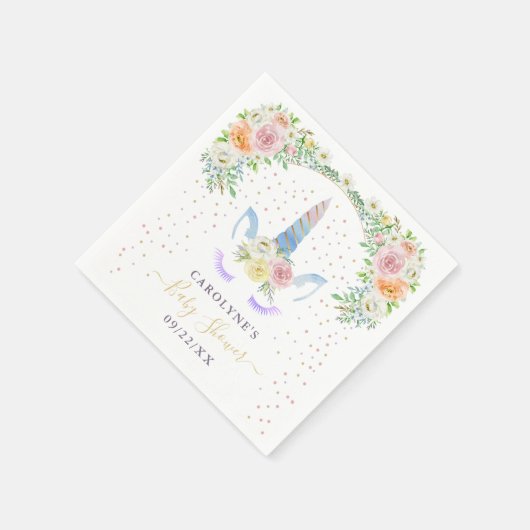 シックなレインボーウォーターカラーユニコーンベビーシャワー スタンダードカクテルナプキン (角)