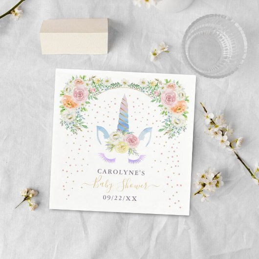 シックなレインボーウォーターカラーユニコーンベビーシャワー スタンダードカクテルナプキン