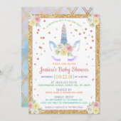 シックなレインボーウォーターカラーユニコーンベビーシャワー 招待状 (正面/裏面)