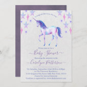 シックなレインボーウォーターカラーユニコーンベビーシャワー 招待状 (正面/裏面)