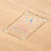 シックなレインボーウォーターカラーユニコーン任意の年齢誕生日 アクリル招待状 (レイダウン)