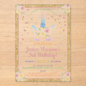 シックなレインボーウォーターカラーユニコーン任意の年齢誕生日 アクリル招待状 (正面)