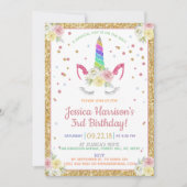 シックなレインボーグリッターユニコーンanyエージ誕生日 招待状 (正面)