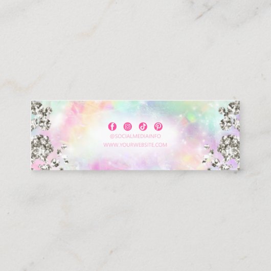 シックなレインボーシルバーのホログラフィックイヤリングディスプレイ スキニー名刺 (裏面)