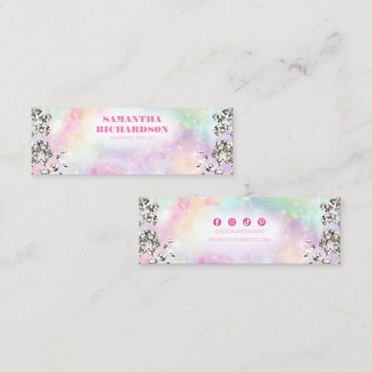 シックなレインボーシルバーのホログラフィックイヤリングディスプレイ スキニー名刺 (正面/裏面)