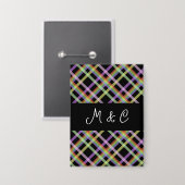 シックなレインボー格子模様オンブラック 缶バッジ (正面/裏面)